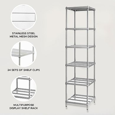 Design Ideas Meshworks 6 Tier Tower Metal Storage Shelving Unit Rack, Silver