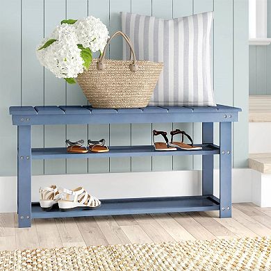 Wooden 2-shelf Shoe Rack Storage Bench For Entryway Or Closet