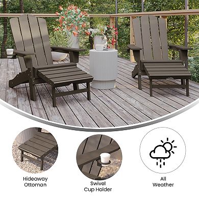 Taylor & Logan 2 pc Nellis All-Weather Adirondack Chair with Cup Holder & Pull-Out Ottoman Set