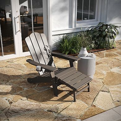 Taylor & Logan 2 pc Nellis All-Weather Adirondack Chair with Cup Holder & Pull-Out Ottoman Set