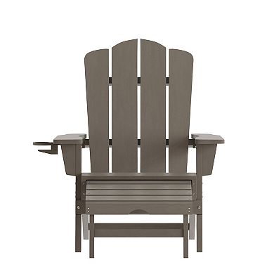 Taylor & Logan 2 pc Nellis All-Weather Adirondack Chair with Cup Holder & Pull-Out Ottoman Set