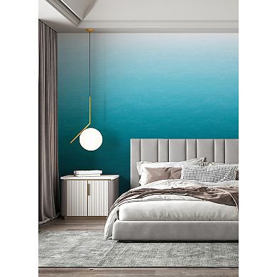 Brewster Home Fashions Caribbean Sea Teal Blue Ombre Mural Wallpaper Decals