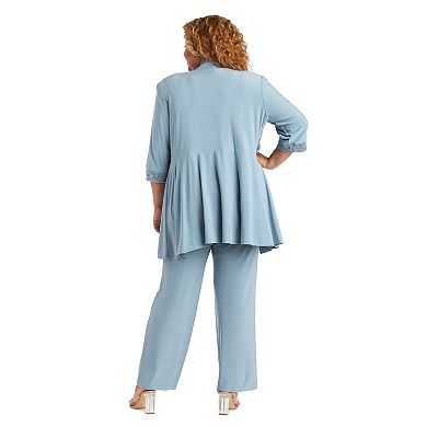Plus Size R&M Richards 3-Piece Lacey Texture Camisole, Pleated Cardigan & Pants Set