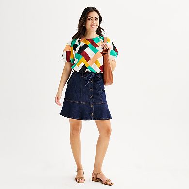 Women's Nine West Ribbon Belt Button Front Denim Mini Skirt