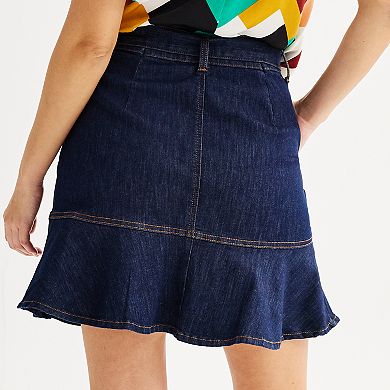 Women's Nine West Ribbon Belt Button Front Denim Mini Skirt