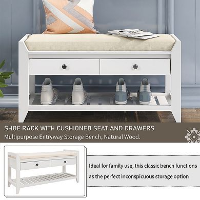 Multipurpose Entryway Storage Bench,Shoe Rack with Cushioned Seat and Drawers