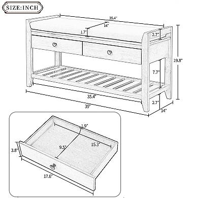 Multipurpose Entryway Storage Bench,Shoe Rack with Cushioned Seat and Drawers