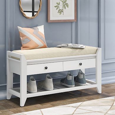 Multipurpose Entryway Storage Bench,Shoe Rack with Cushioned Seat and Drawers