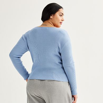 Juniors' Plus Size SO Rib Button Front Cardigan Sweater