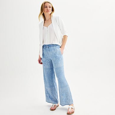 Women's Catherine Malandrino Pull-On Wide Leg Pant with Shirring Details and Self-Tie Waist