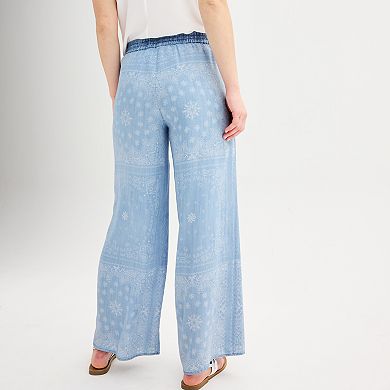 Women's Catherine Malandrino Pull-On Wide Leg Pant with Shirring Details and Self-Tie Waist
