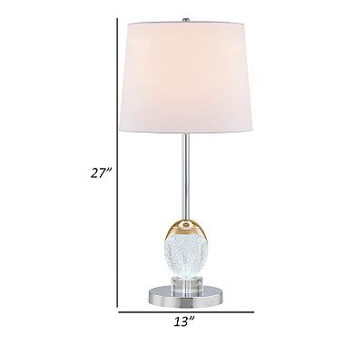 27 Inch Table Lamp, Tapered Drum Fabric Shade, Modern Metal Base, Silver