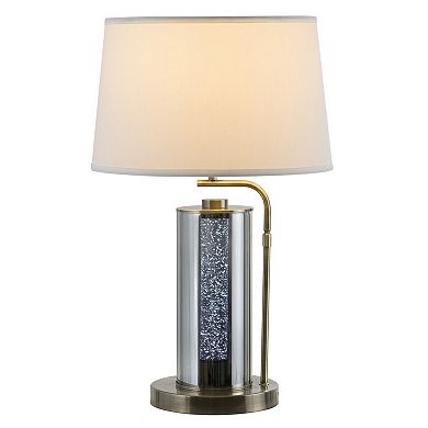29 Inch Table Lamp With Led Night Light Stand, Glass, Antique Brass