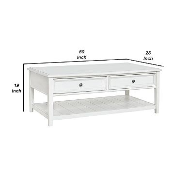 50 Inch Modern Rectangular Coffee Table with 2 Drawers in Classic White