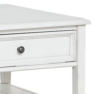 50 Inch Modern Rectangular Coffee Table with 2 Drawers in Classic White