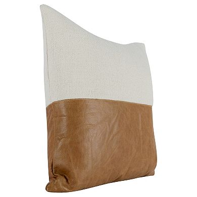 20 X 20 Throw Pillow, Genuine Leather Cover, Dual Tone, Brown And White