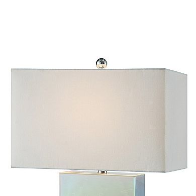 26 Inch Table Lamp, Rectangular Stand, Set Of 2, Glass, Multitone White