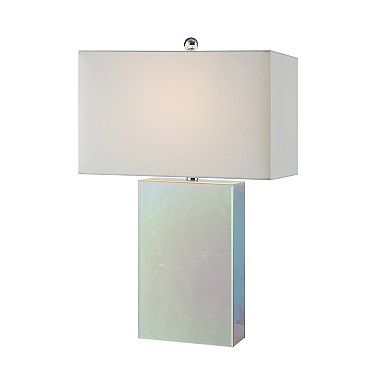 26 Inch Table Lamp, Rectangular Stand, Set Of 2, Glass, Multitone White
