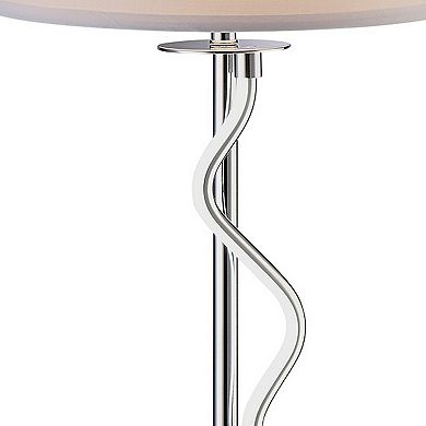 30 Inch Table Lamp, White Drum Fabric Shade, Modern Round Chrome Base