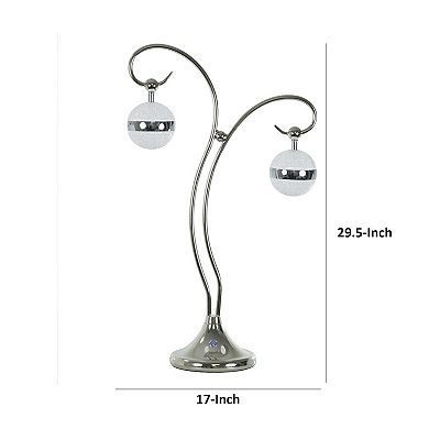 30 Inch Table Lamp, Accent Led Light, Globe Glass Shade, Round Base, Nickel