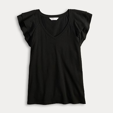 Petite LC Lauren Conrad Flutter Sleeve V-Neck T-Shirt
