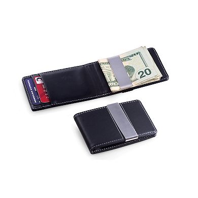 Bey-Berk Leather Slim Wallet with Stainless Steel Money Clip