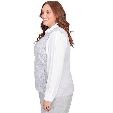 Plus Size Alfred Dunner Collar Layered Pearl Trim Sweater