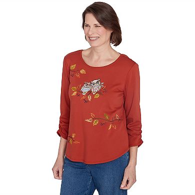 Petite Alfred Dunner Autumn Embroidery 3/4-Sleeve Top