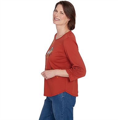 Petite Alfred Dunner Autumn Embroidery 3/4-Sleeve Top