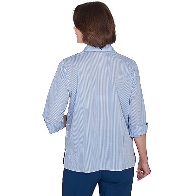 Petite Alfred Dunner Floral Embroidered Pinstripe Button Down Shirt
