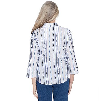 Petite Alfred Dunner Jacquard Striped Collared Button Down Shirt