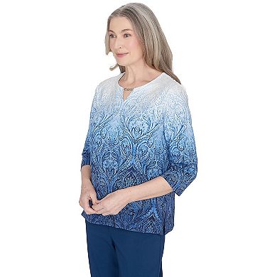 Petite Alfred Dunner Ombre Paisley Beaded Neck Top