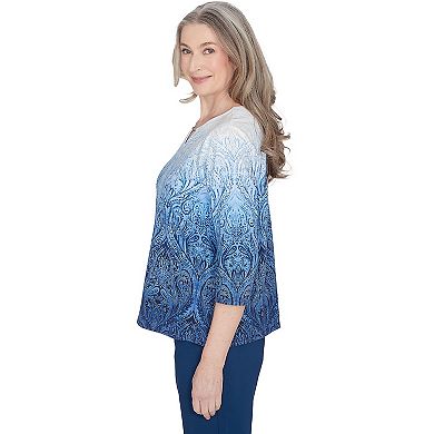 Petite Alfred Dunner Ombre Paisley Beaded Neck Top