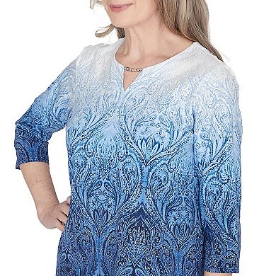 Petite Alfred Dunner Ombre Paisley Beaded Neck Top