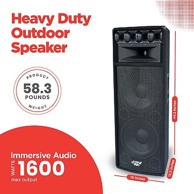 Pyle 1600w Heavy Duty Outdoor 7 Way Pa Loud-speaker Cabinet W/ Dual 12" Woofers