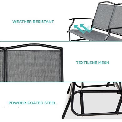 2 Seater Mesh Patio Loveseat Swing Glider Rocker With Armrests