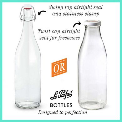 Le Parfait Bottles  French Glass Milk Cap Bottles For Storing Fermenting Beverages 32 Fl Oz