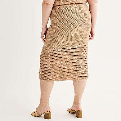Plus Size Nine West Crochet Midi Pencil Skirt