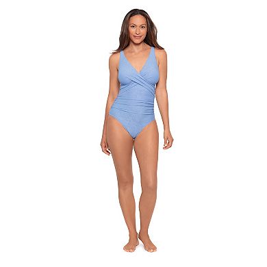 Women's Bal Harbour Paisley Textured Cross Front One-Piece Swimsuit