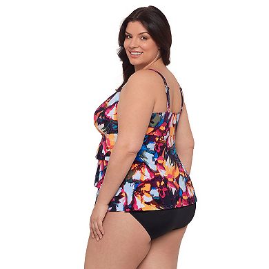 Plus Size Bal Harbour UPF 50 Triple Tier Fauxkini Swim Suit