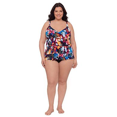 Plus Size Bal Harbour UPF 50 Triple Tier Fauxkini Swim Suit