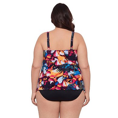 Plus Size Bal Harbour UPF 50 Triple Tier Fauxkini Swim Suit