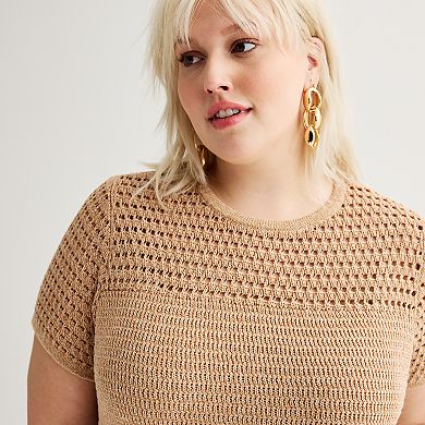 Plus Size Nine West Crochet Short Sleeve Top