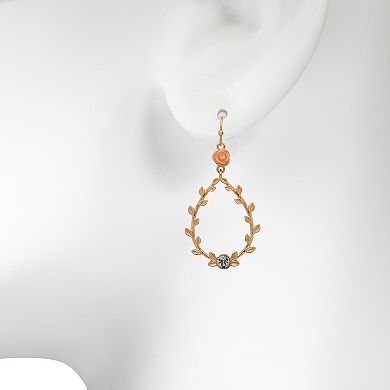 LC Lauren Conrad Gold Tone Crystal Rose & Vine Open Teardrop Drop Earrings