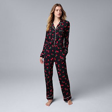 Women's Simply Vera Vera Wang Long Sleeve Pajama Top & Pajama Bottoms Sleep Set