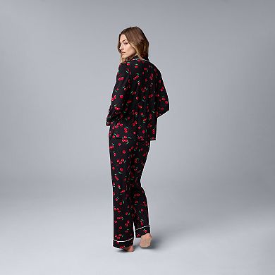 Women's Simply Vera Vera Wang Long Sleeve Pajama Top & Pajama Bottoms Sleep Set