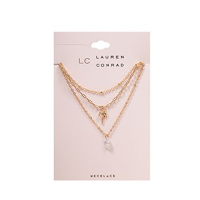 LC Lauren Conrad Gold Tone Palm Tree 3-Row Necklace