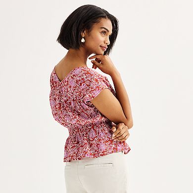 Women's Sonoma Goods For Life Smocked Waist Short Sleeve Top