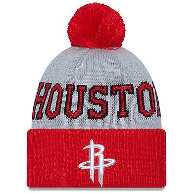 Men's New Era Red/Gray Houston Rockets Tip-Off Two-Tone Cuffed Knit Hat with Pom