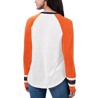 Women's G-III 4Her by Carl Banks White/Orange Denver Broncos Top Team Raglan V-Neck Long Sleeve T-Shirt